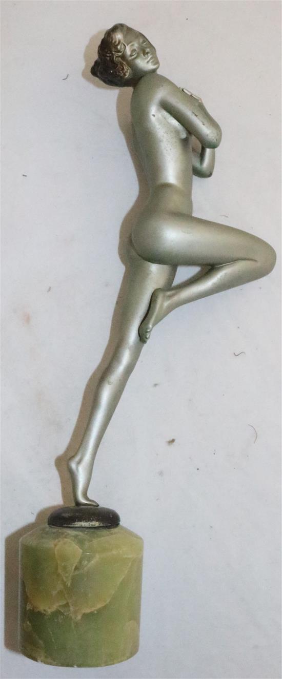 An Austrian Art Deco cold painted bronze figure of a nude dancer, 13.5in.